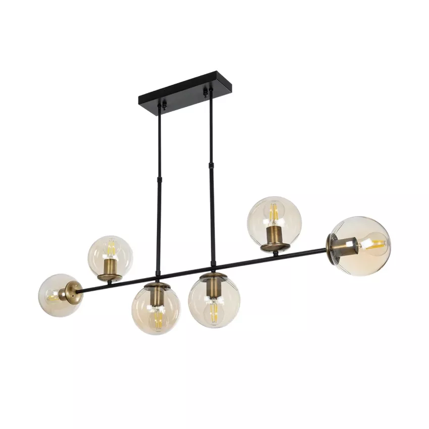 LATTICE  Μοντέρνο Κρεμαστό Φωτιστικό Ράγα Πολύφωτο 6 x E27 IP20 Μαύρο & Μπρούτζινο Μέταλλο με Mελί Γυαλί - Μ120 x Π15 x Υ32cm