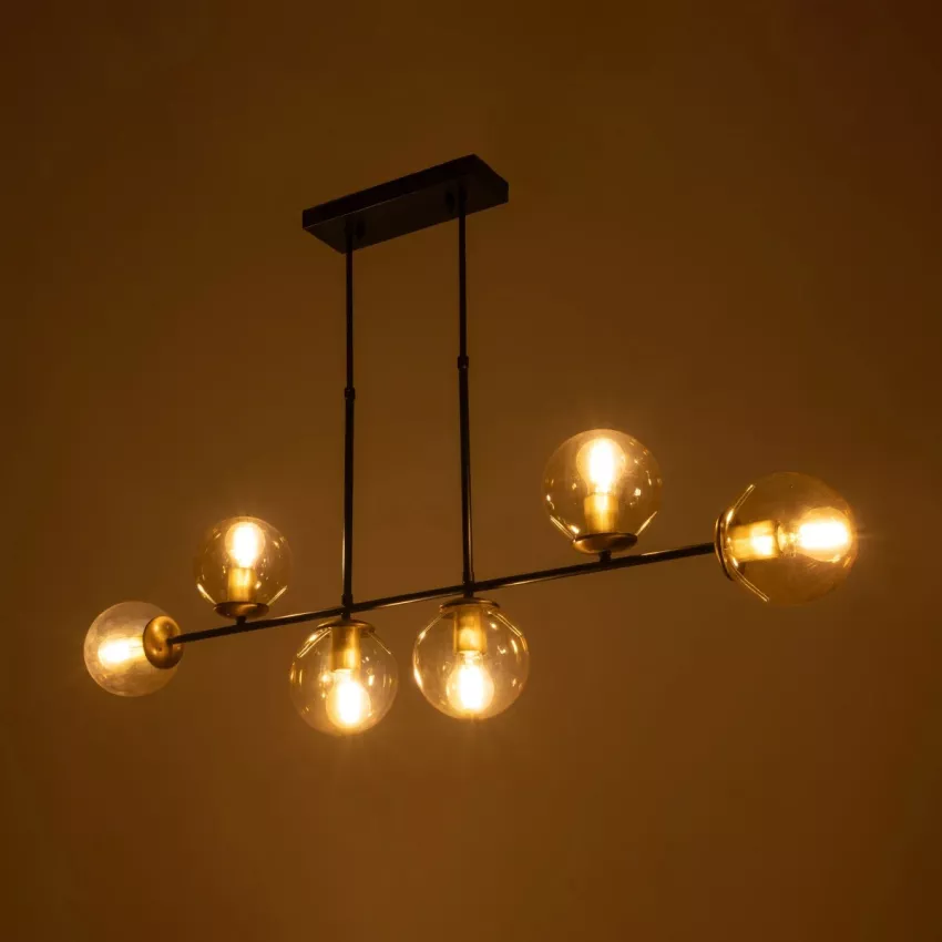 LATTICE  Μοντέρνο Κρεμαστό Φωτιστικό Ράγα Πολύφωτο 6 x E27 IP20 Μαύρο & Μπρούτζινο Μέταλλο με Mελί Γυαλί - Μ120 x Π15 x Υ32cm