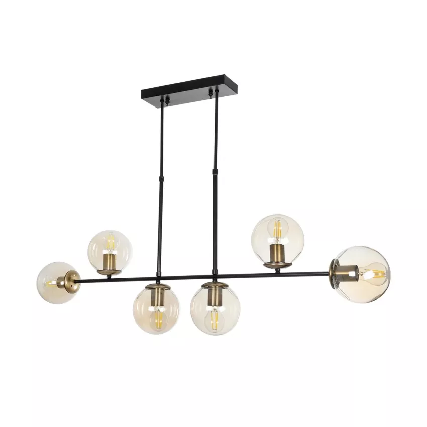 LATTICE  Μοντέρνο Κρεμαστό Φωτιστικό Ράγα Πολύφωτο 6 x E27 IP20 Μαύρο & Μπρούτζινο Μέταλλο με Mελί Γυαλί - Μ120 x Π15 x Υ32cm