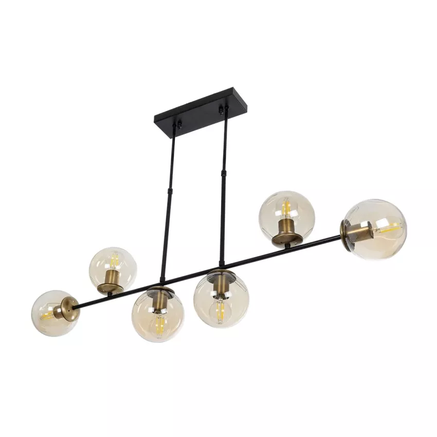 LATTICE  Μοντέρνο Κρεμαστό Φωτιστικό Ράγα Πολύφωτο 6 x E27 IP20 Μαύρο & Μπρούτζινο Μέταλλο με Mελί Γυαλί - Μ120 x Π15 x Υ32cm