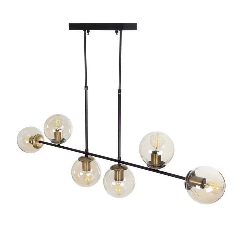 LATTICE  Μοντέρνο Κρεμαστό Φωτιστικό Ράγα Πολύφωτο 6 x E27 IP20 Μαύρο & Μπρούτζινο Μέταλλο με Mελί Γυαλί - Μ120 x Π15 x Υ32cm