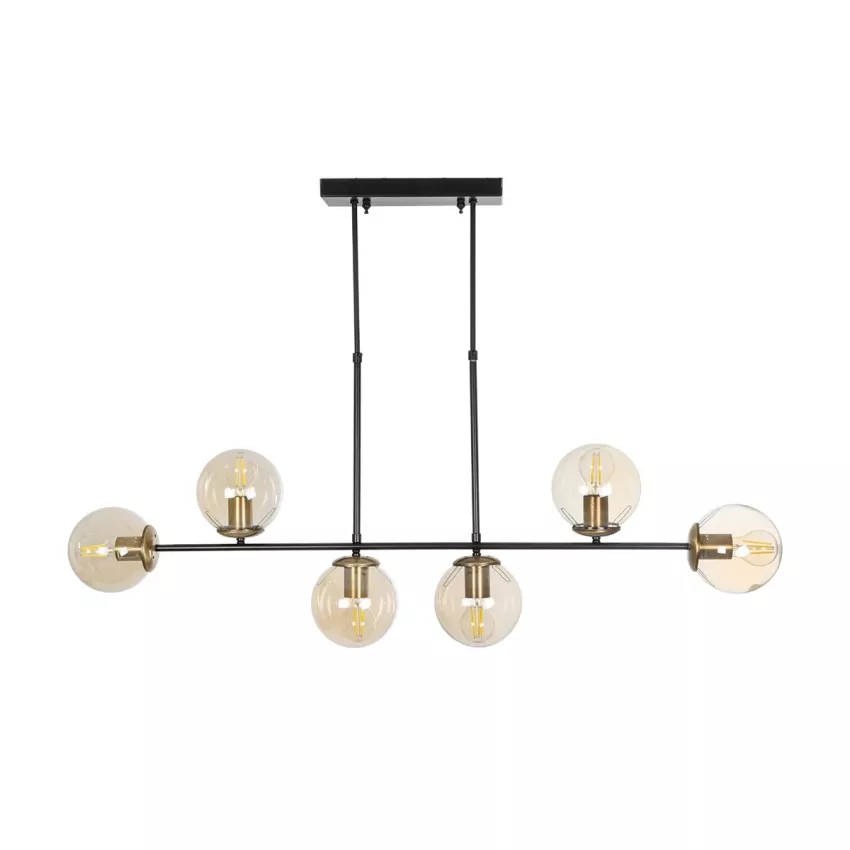 LATTICE  Μοντέρνο Κρεμαστό Φωτιστικό Ράγα Πολύφωτο 6 x E27 IP20 Μαύρο & Μπρούτζινο Μέταλλο με Mελί Γυαλί - Μ120 x Π15 x Υ32cm