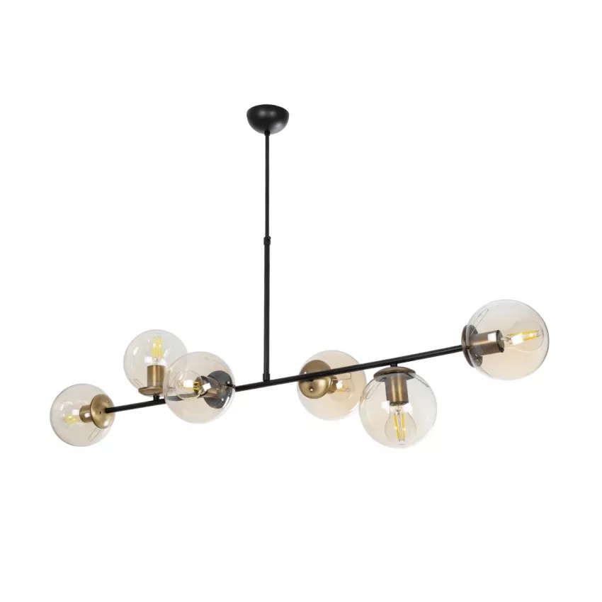 LATTICE  Μοντέρνο Κρεμαστό Φωτιστικό Ράγα Πολύφωτο 6 x E27 IP20 Μαύρο & Μπρούτζινο Μέταλλο με Mελί Γυαλί - Μ120 x Π32 x Υ32cm