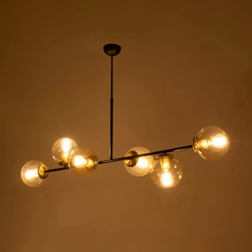 LATTICE  Μοντέρνο Κρεμαστό Φωτιστικό Ράγα Πολύφωτο 6 x E27 IP20 Μαύρο & Μπρούτζινο Μέταλλο με Mελί Γυαλί - Μ120 x Π32 x Υ32cm