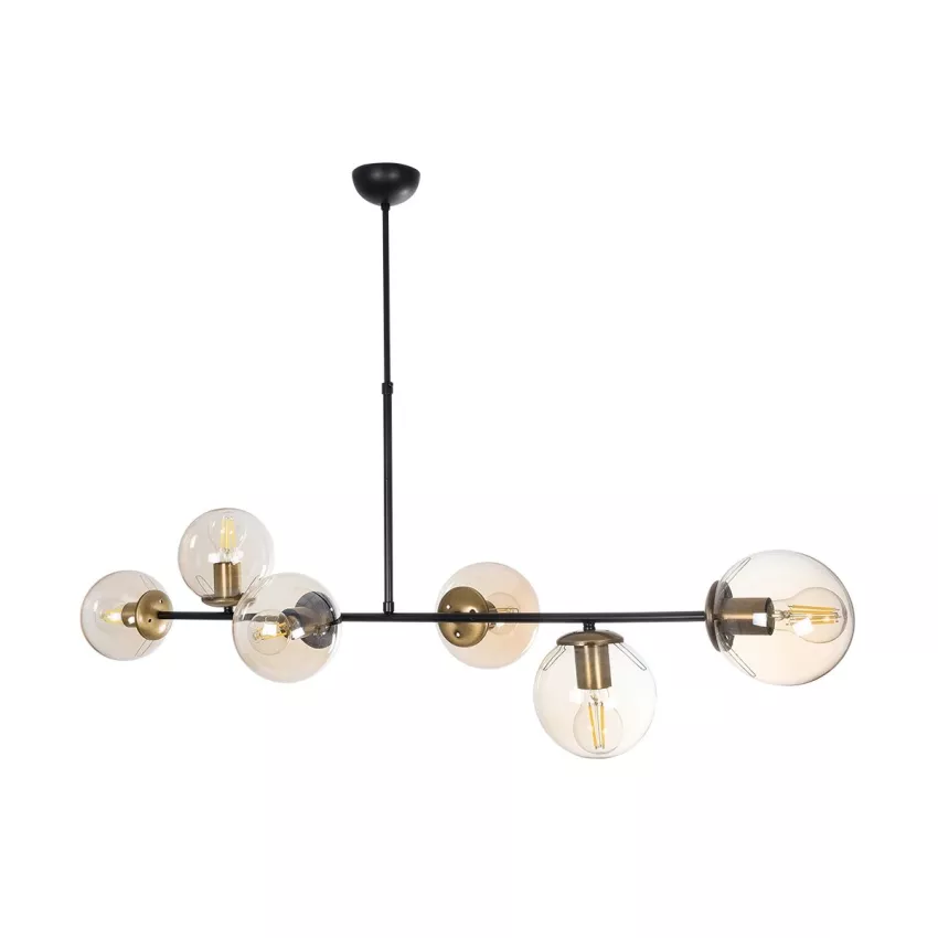 LATTICE  Μοντέρνο Κρεμαστό Φωτιστικό Ράγα Πολύφωτο 6 x E27 IP20 Μαύρο & Μπρούτζινο Μέταλλο με Mελί Γυαλί - Μ120 x Π32 x Υ32cm