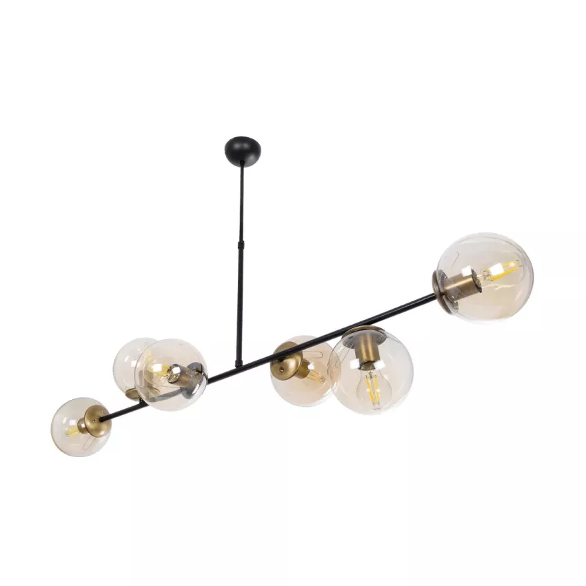 LATTICE  Μοντέρνο Κρεμαστό Φωτιστικό Ράγα Πολύφωτο 6 x E27 IP20 Μαύρο & Μπρούτζινο Μέταλλο με Mελί Γυαλί - Μ120 x Π32 x Υ32cm