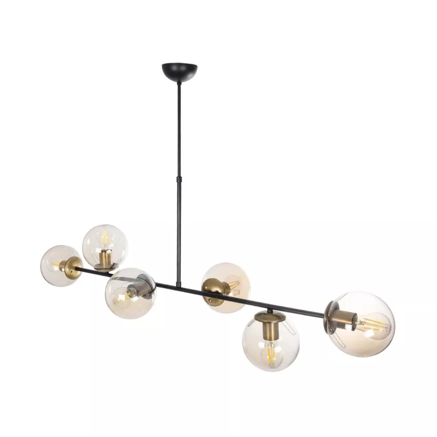 LATTICE  Μοντέρνο Κρεμαστό Φωτιστικό Ράγα Πολύφωτο 6 x E27 IP20 Μαύρο & Μπρούτζινο Μέταλλο με Mελί Γυαλί - Μ120 x Π32 x Υ32cm