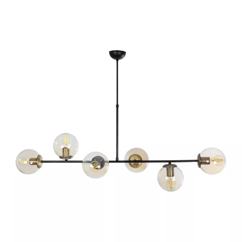LATTICE  Μοντέρνο Κρεμαστό Φωτιστικό Ράγα Πολύφωτο 6 x E27 IP20 Μαύρο & Μπρούτζινο Μέταλλο με Mελί Γυαλί - Μ120 x Π32 x Υ32cm