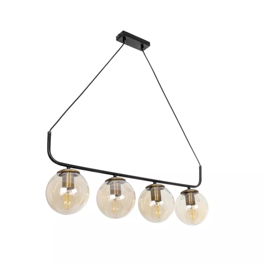 LATTICE  Μοντέρνο Φωτιστικό Οροφής Ράγα Πολύφωτο 4 x E27 IP20 Μαύρο & Μπρούτζινο Μέταλλο με μελί Γυαλί - Μ78 x Π35 x Υ62cm