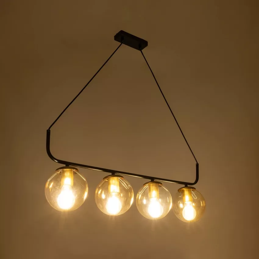 LATTICE  Μοντέρνο Φωτιστικό Οροφής Ράγα Πολύφωτο 4 x E27 IP20 Μαύρο & Μπρούτζινο Μέταλλο με μελί Γυαλί - Μ78 x Π35 x Υ62cm