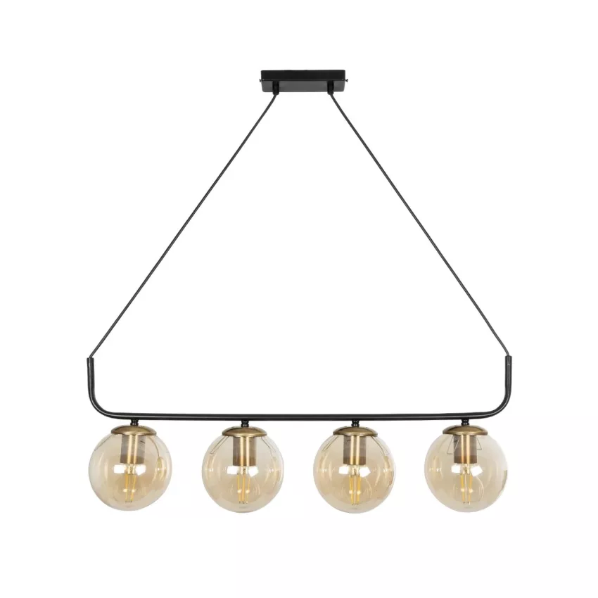 LATTICE  Μοντέρνο Φωτιστικό Οροφής Ράγα Πολύφωτο 4 x E27 IP20 Μαύρο & Μπρούτζινο Μέταλλο με μελί Γυαλί - Μ78 x Π35 x Υ62cm