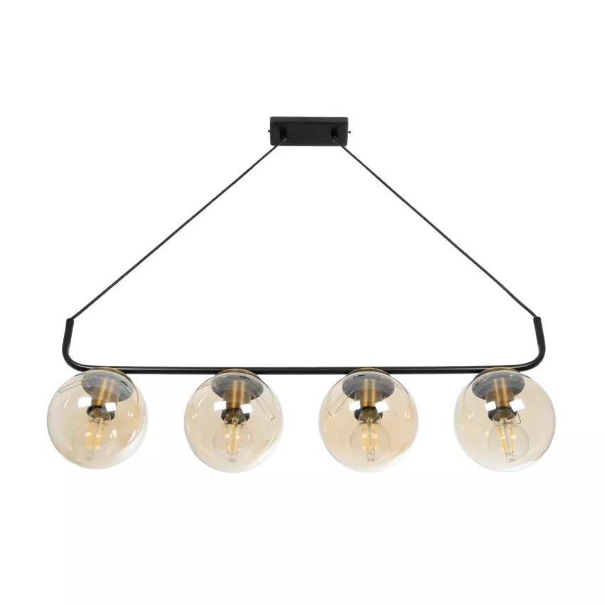LATTICE  Μοντέρνο Φωτιστικό Οροφής Ράγα Πολύφωτο 4 x E27 IP20 Μαύρο & Μπρούτζινο Μέταλλο με μελί Γυαλί - Μ78 x Π35 x Υ62cm