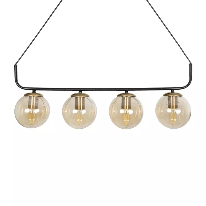 LATTICE  Μοντέρνο Φωτιστικό Οροφής Ράγα Πολύφωτο 4 x E27 IP20 Μαύρο & Μπρούτζινο Μέταλλο με μελί Γυαλί - Μ78 x Π35 x Υ62cm