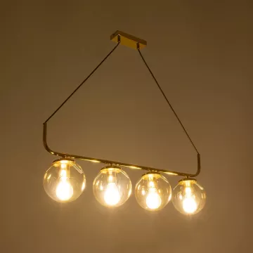 LATTICE  Μοντέρνο Φωτιστικό Οροφής Ράγα Πολύφωτο 4 x E27 IP20 Χρυσό Μέταλλο με μελί Γυαλί - Μ78 x Π35 x Υ62cm