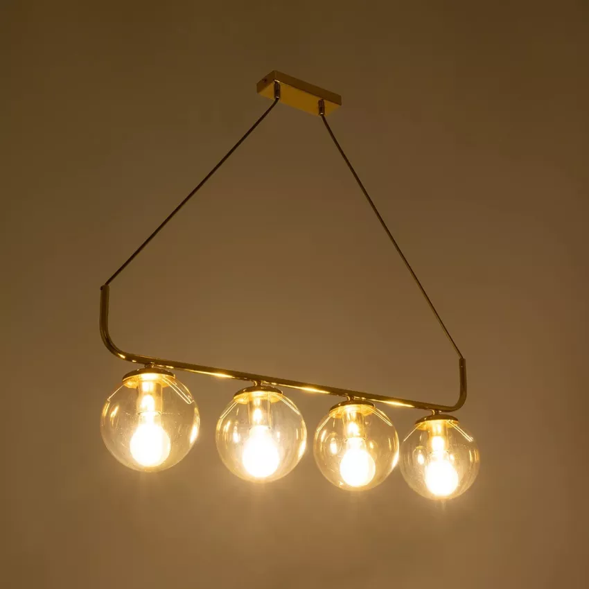 LATTICE  Μοντέρνο Φωτιστικό Οροφής Ράγα Πολύφωτο 4 x E27 IP20 Χρυσό Μέταλλο με μελί Γυαλί - Μ78 x Π35 x Υ62cm
