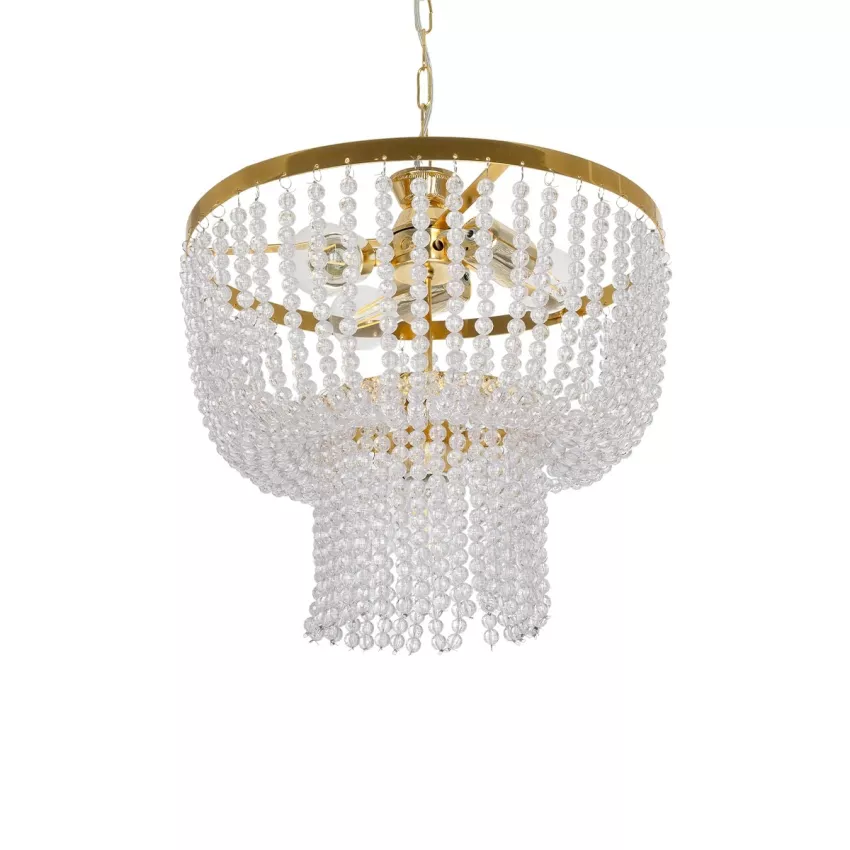 GLOBOSTAR® CRYSTAL  Κλασικό Κρεμαστό Φωτιστικό Οροφής με Ντουί 3 x E27 AC 220-240V IP20 - Χρυσό & Διάφανο - Μ41 x Π41 x Υ40cm