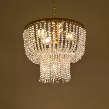 GLOBOSTAR® CRYSTAL  Κλασικό Κρεμαστό Φωτιστικό Οροφής με Ντουί 3 x E27 AC 220-240V IP20 - Χρυσό & Διάφανο - Μ41 x Π41 x Υ40cm