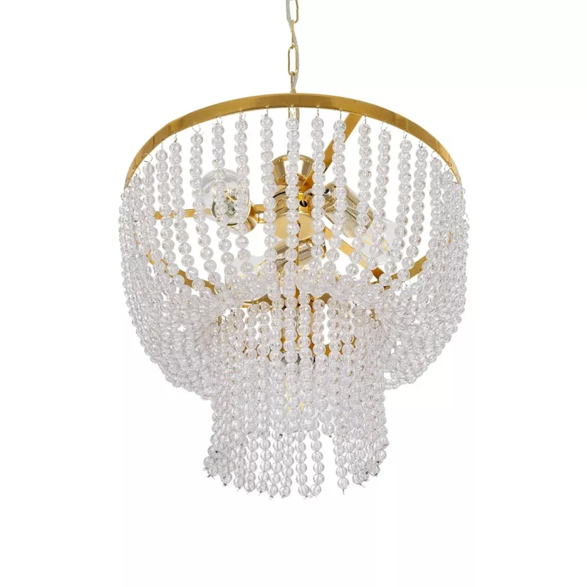 GLOBOSTAR® CRYSTAL  Κλασικό Κρεμαστό Φωτιστικό Οροφής με Ντουί 3 x E27 AC 220-240V IP20 - Χρυσό & Διάφανο - Μ41 x Π41 x Υ40cm