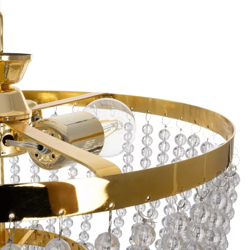 GLOBOSTAR® CRYSTAL  Κλασικό Κρεμαστό Φωτιστικό Οροφής με Ντουί 3 x E27 AC 220-240V IP20 - Χρυσό & Διάφανο - Μ41 x Π41 x Υ40cm