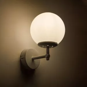 DALPH  Vintage Επιτοίχιο Φωτιστικό Απλίκα Μονόφωτο 1 x E27 IP20 Λευκό Μέταλλο με Λευκό Γυαλί - M15 x Π18 x Υ24.5cm