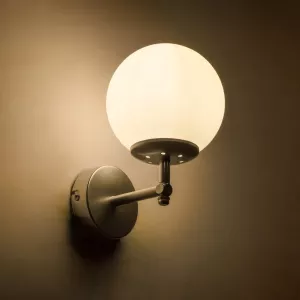 DALPH  Vintage Επιτοίχιο Φωτιστικό Απλίκα Μονόφωτο 1 x E27 IP20 Ασημί Μέταλλο με Λευκό Γυαλί - M18 x Π15 x Υ23cm