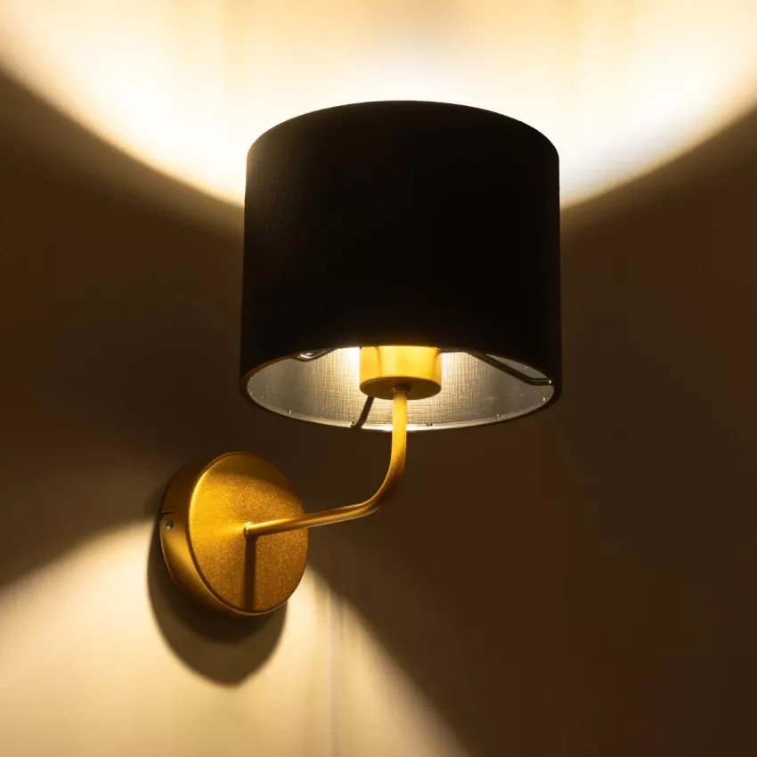 RALPH  Vintage Επιτοίχιο Φωτιστικό Απλίκα Μονόφωτο 1 x E27 IP20 Χρυσό Μέταλλο με Μαύρο Ύφασμα - Μ22 x Π26 x Υ29cm