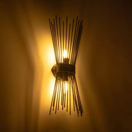 GLOBOSTAR® HORN  Vintage Φωτιστικό Τοίχου - Απλίκα με Ντουί 2 x E14 AC 220-240V IP20 - Μαύρο - Μ14 x Π17 x Υ44.5cm