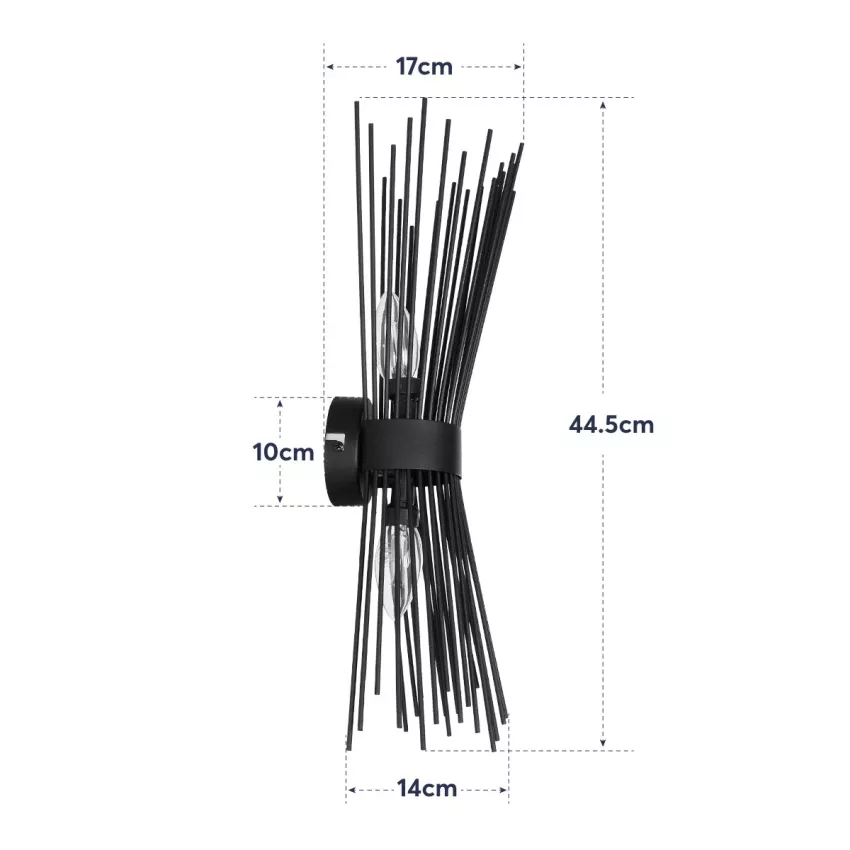 GLOBOSTAR® HORN  Vintage Φωτιστικό Τοίχου - Απλίκα με Ντουί 2 x E14 AC 220-240V IP20 - Μαύρο - Μ14 x Π17 x Υ44.5cm
