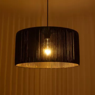 KYCLOS  Boho Κρεμαστό Φωτιστικό Καπέλο Μονόφωτο 1 x E27 IP20 Μαύρο Rattan - M40 x Π40 x Υ25.5cm