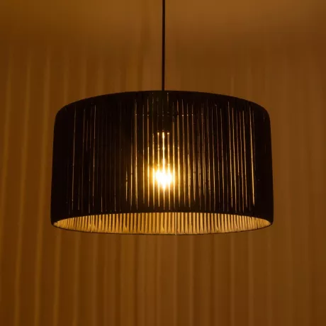 KYCLOS  Boho Κρεμαστό Φωτιστικό Καπέλο Μονόφωτο 1 x E27 IP20 Μαύρο Rattan - M40 x Π40 x Υ25.5cm