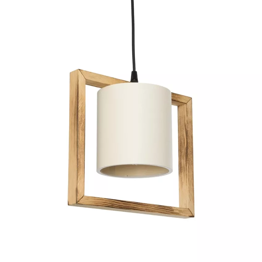 CUP  Vintage Κρεμαστό Φωτιστικό Ανάρτηση Μονόφωτο 1 x E27 IP20 Μπεζ Ξύλο με Λευκό Ύφασμα - Μ28 x Π14 x Υ24cm