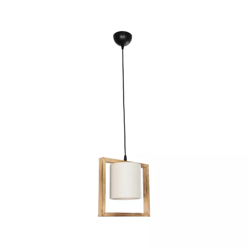 CUP  Vintage Κρεμαστό Φωτιστικό Ανάρτηση Μονόφωτο 1 x E27 IP20 Μπεζ Ξύλο με Λευκό Ύφασμα - Μ28 x Π14 x Υ24cm