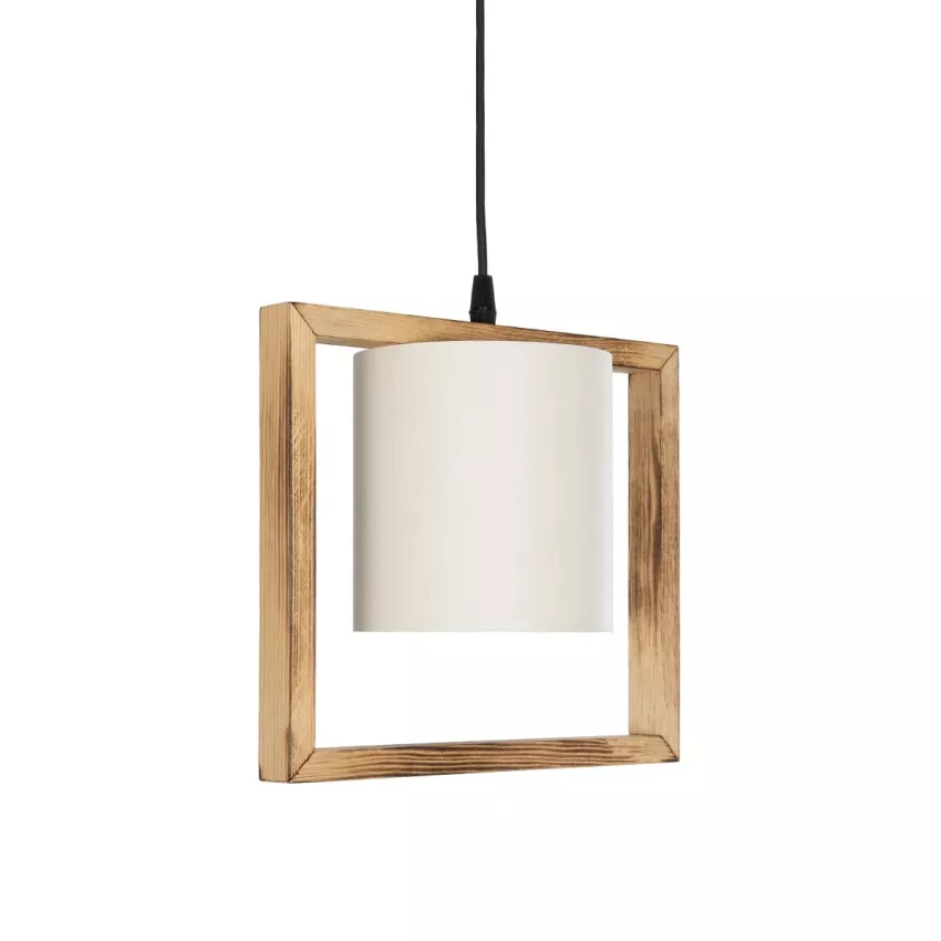 CUP  Vintage Κρεμαστό Φωτιστικό Ανάρτηση Μονόφωτο 1 x E27 IP20 Μπεζ Ξύλο με Λευκό Ύφασμα - Μ28 x Π14 x Υ24cm