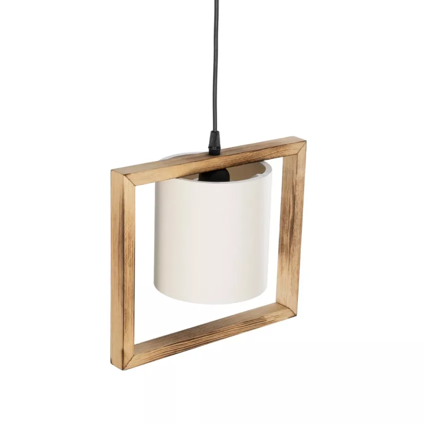 CUP  Vintage Κρεμαστό Φωτιστικό Ανάρτηση Μονόφωτο 1 x E27 IP20 Μπεζ Ξύλο με Λευκό Ύφασμα - Μ28 x Π14 x Υ24cm