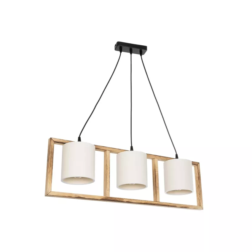 CUP  Vintage Κρεμαστό Φωτιστικό Ανάρτηση Τρίφωτο 3 x E27 IP20 Καρυδί Ξύλο Με Λευκό Καπέλο- Μ80 x Π20 x Υ76cm