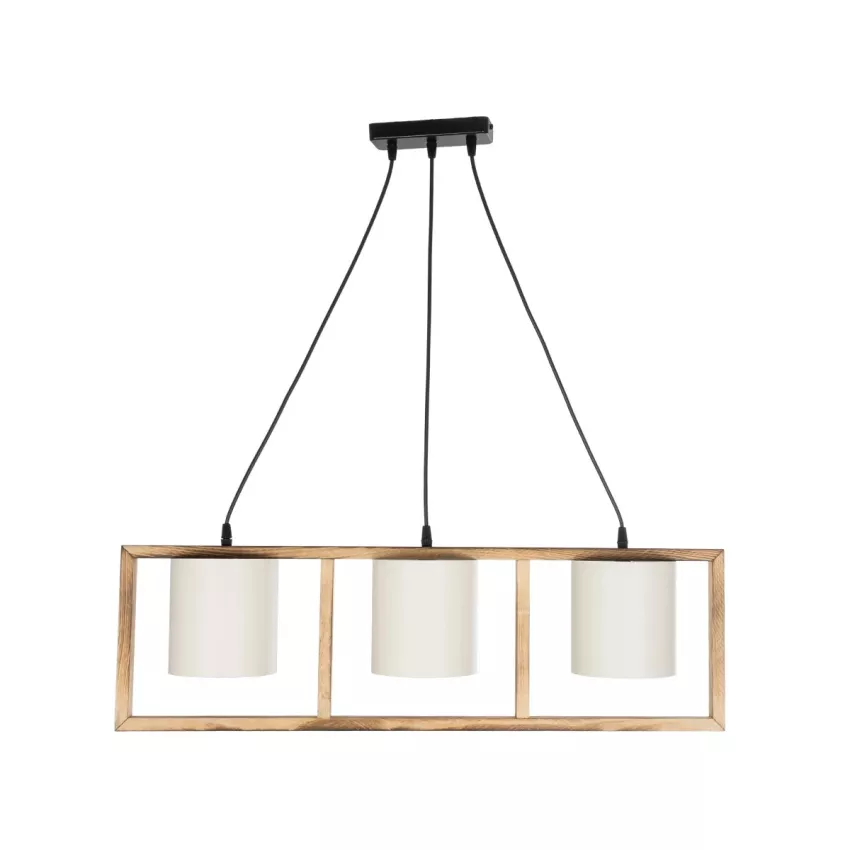 CUP  Vintage Κρεμαστό Φωτιστικό Ανάρτηση Τρίφωτο 3 x E27 IP20 Καρυδί Ξύλο Με Λευκό Καπέλο- Μ80 x Π20 x Υ76cm