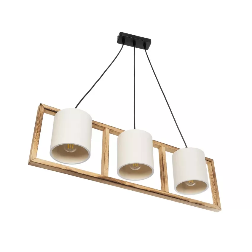 CUP  Vintage Κρεμαστό Φωτιστικό Ανάρτηση Τρίφωτο 3 x E27 IP20 Καρυδί Ξύλο Με Λευκό Καπέλο- Μ80 x Π20 x Υ76cm