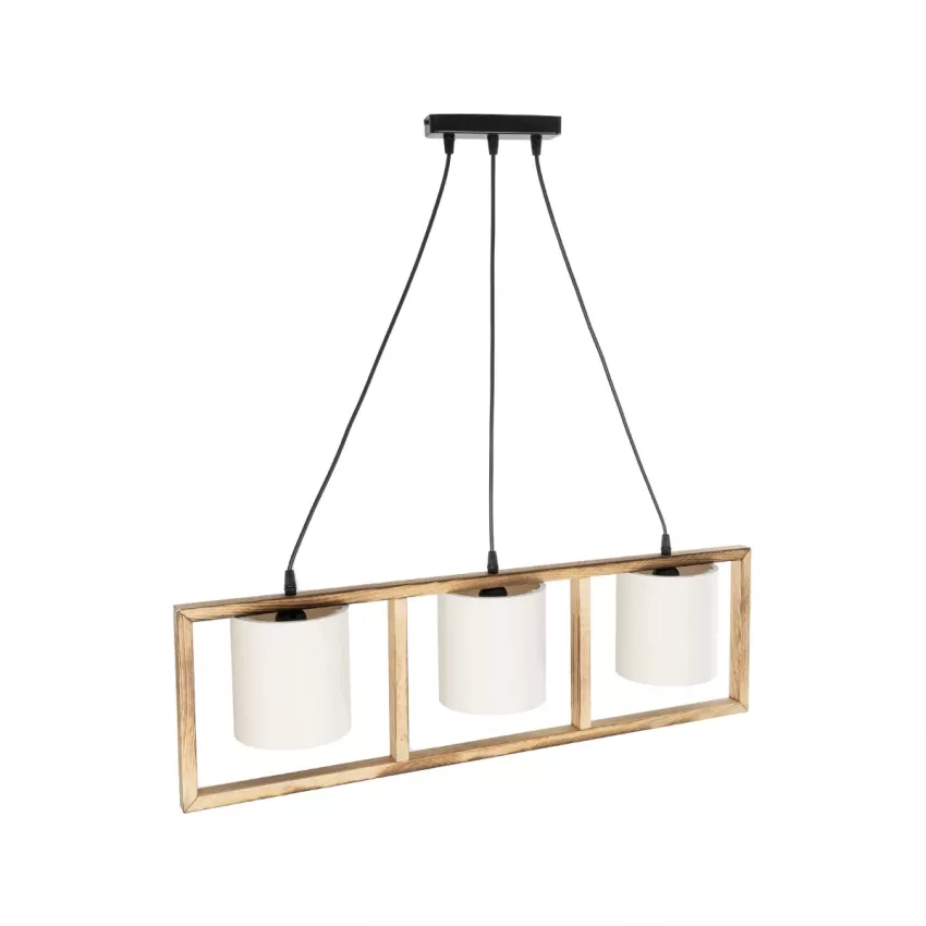 CUP  Vintage Κρεμαστό Φωτιστικό Ανάρτηση Τρίφωτο 3 x E27 IP20 Καρυδί Ξύλο Με Λευκό Καπέλο- Μ80 x Π20 x Υ76cm