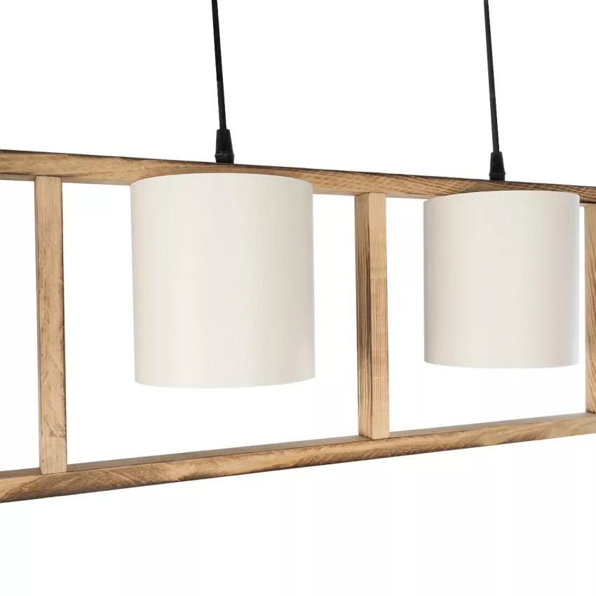 CUP  Vintage Κρεμαστό Φωτιστικό Ανάρτηση Τρίφωτο 3 x E27 IP20 Καρυδί Ξύλο Με Λευκό Καπέλο- Μ80 x Π20 x Υ76cm