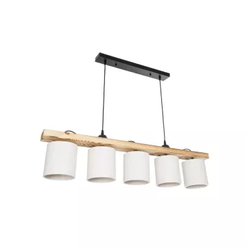 CUP  Vintage Κρεμαστό Φωτιστικό Ράγα Πολύφωτο 5 x E27 IP20 Καρυδί Ξύλο Με Λευκό Καπέλο- Μ100 x Π15 x Υ73cm