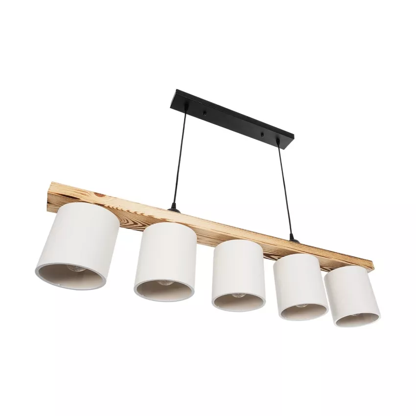 CUP  Vintage Κρεμαστό Φωτιστικό Ράγα Πολύφωτο 5 x E27 IP20 Καρυδί Ξύλο Με Λευκό Καπέλο- Μ100 x Π15 x Υ73cm