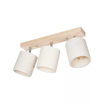 CUP  Vintage Φωτιστικό Οροφής Ράγα Τρίφωτο 3 x E27 IP20 Μπέζ Ξύλο με Λευκό Ύφασμα - Μ60 x Π14 x Υ26cm