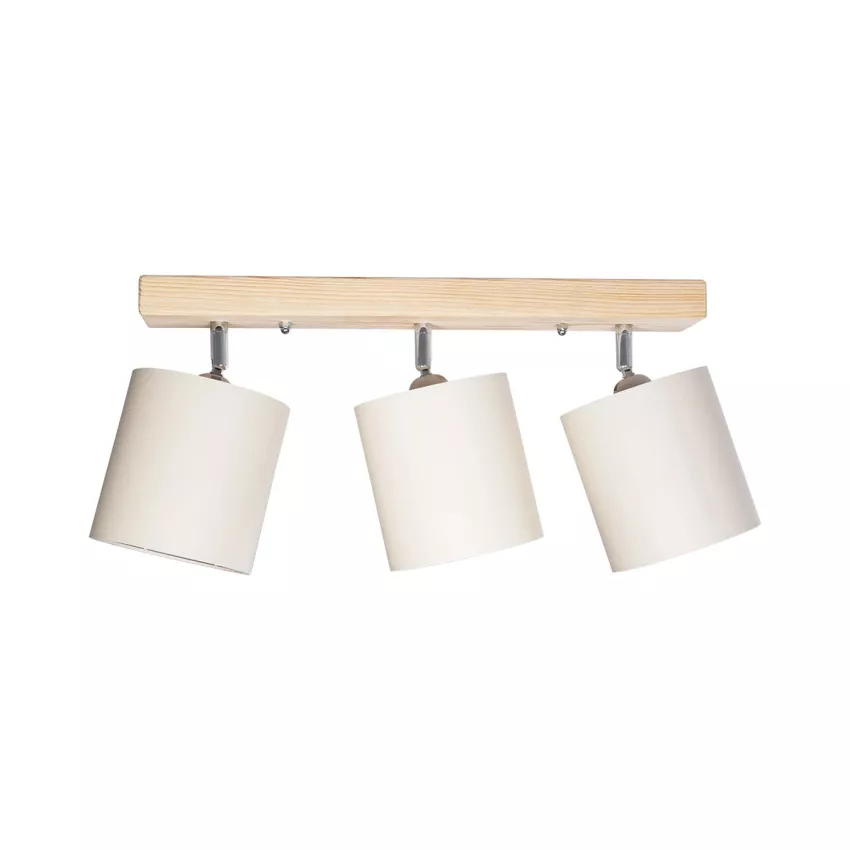 CUP  Vintage Φωτιστικό Οροφής Ράγα Τρίφωτο 3 x E27 IP20 Μπέζ Ξύλο με Λευκό Ύφασμα - Μ60 x Π14 x Υ26cm