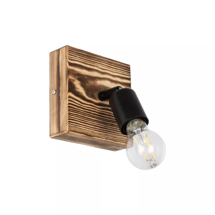 CUP  Vintage Επιτοίχιο Φωτιστικό Απλίκα Μονόφωτο 1 x E27 IP20 Μπεζ Ξύλο με Μαύρο Πλαστικό - Μ14.5 x Π14 x Υ15cm