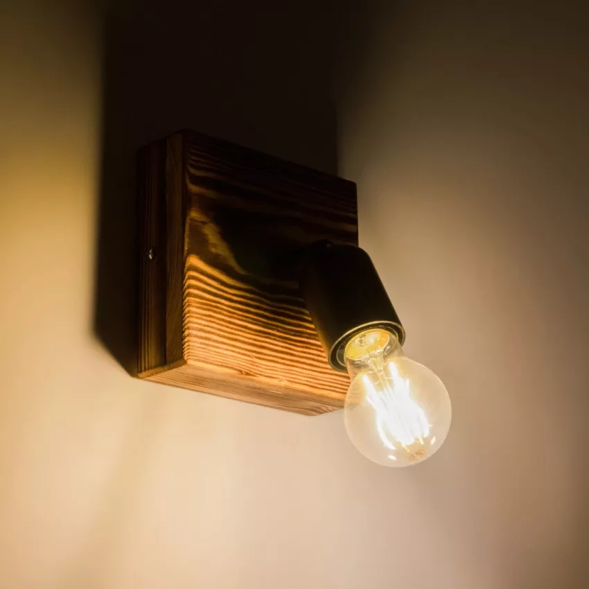 CUP  Vintage Επιτοίχιο Φωτιστικό Απλίκα Μονόφωτο 1 x E27 IP20 Μπεζ Ξύλο με Μαύρο Πλαστικό - Μ14.5 x Π14 x Υ15cm