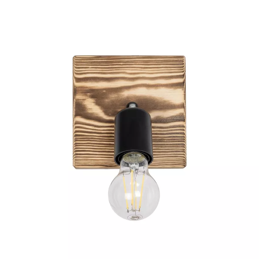 CUP  Vintage Επιτοίχιο Φωτιστικό Απλίκα Μονόφωτο 1 x E27 IP20 Μπεζ Ξύλο με Μαύρο Πλαστικό - Μ14.5 x Π14 x Υ15cm