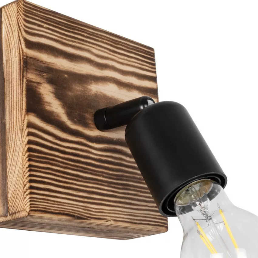 CUP  Vintage Επιτοίχιο Φωτιστικό Απλίκα Μονόφωτο 1 x E27 IP20 Μπεζ Ξύλο με Μαύρο Πλαστικό - Μ14.5 x Π14 x Υ15cm