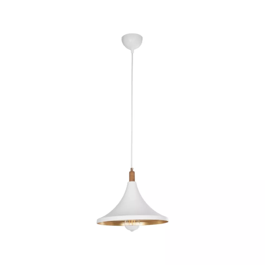 BELFRY  Μοντέρνο Κρεμαστό Φωτιστικό Καμπάνα Μονόφωτο 1 x E27 IP20 Λεύκο με Χρυσό Πλαστικό - Μ29.5 x Π29.5 x Υ90cm