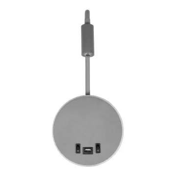 GLOBOSTAR® GOOSE  Μοντέρνο Φωτιστικό Τοίχου - Απλίκα Ξενοδοχείου Reading Light με Φορτιστή USB 3A LED 6W 540lm 36° & 360° AC 220-240V IP20 Θερμό Λευκό 2700K - CREE XPE & Lumileds SMD Chip - Γκρι Ανθρακί Ματ - Μ15.5 x Π15 x Υ30.5cm
