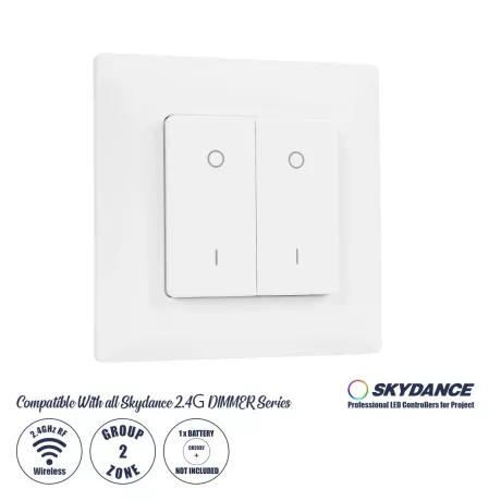PF1-2 SKYDANCE Ασύρματο Επιτοίχιο Χειριστήριο 2 Group  RF 2.4Ghz DC3V IP20 - Μ8.5 x Π8.5 x Υ1.7cm